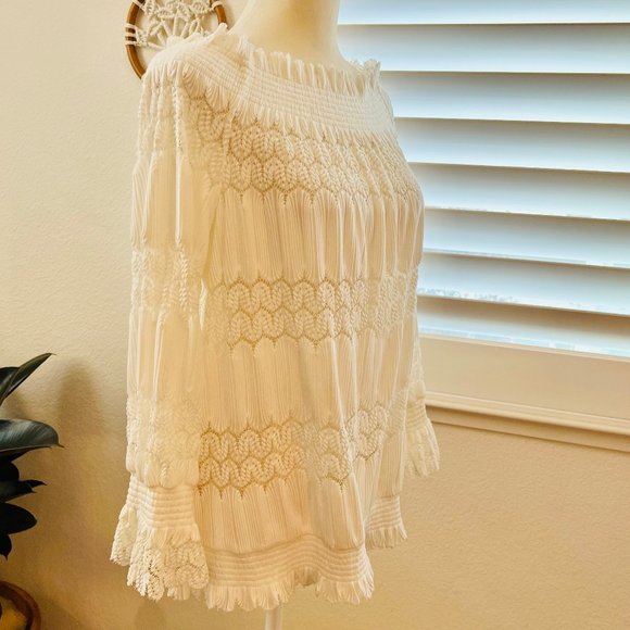 NWT Anthropologie Deletta Riley Long Sleeve Off-shoulder Crochet Lace Smock Top - Picture 8 of 14